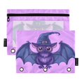 thumbnail image 1 of Cute Bat with Wizard Hat 2 Pack Pencil Pouch for 3 Ring Binder Smooth Zipper Folders with Pockets Clear Window Pencil Case, 1 of 6