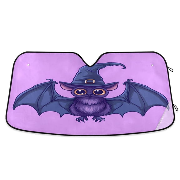Cute Bat with Wizard Hat Car Windshield Sun Shade Foldable Car Front Window Visor Heat and UV Protection 53x23.5