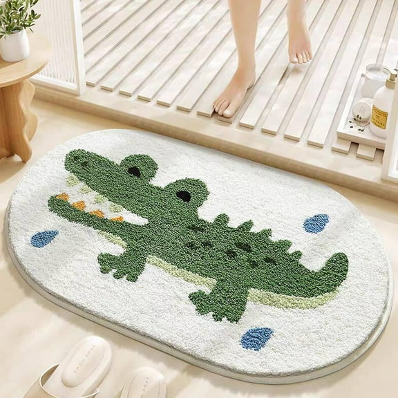 Cute Bath Mat, Funny Cartoon Crocodile Mat for Room Decoration, Non Slip Extra Absorbent Animal Alligator Bathroom Rug, Machine Washable Ultra Soft Floor Mats for Tub Shower Door 20" x 31"
