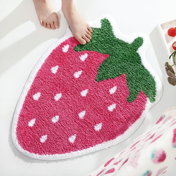 Cute Bath Mat Microfiber 16x24" Fruit Rug - Non Slip Watermelon Shape for Bathroom Showers & Kitchen Sinks, Multi Styles Available