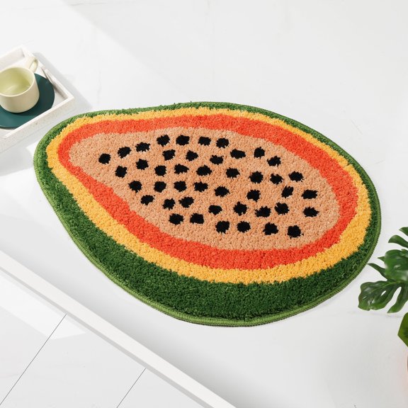 Cute Bath Mat Microfiber 16x24" Fruit Rug - Non Slip Watermelon Shape for Bathroom Showers & Kitchen Sinks, Multi Styles Available