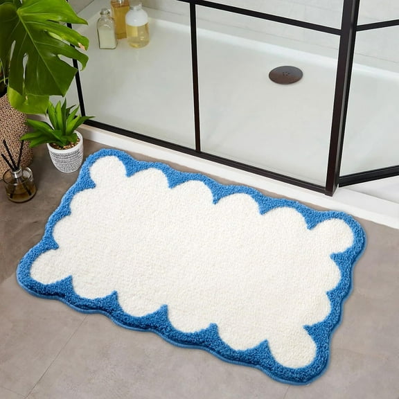 Cute Bath Mat, Microfiber Bathroom Rug, Scalloped Bath Mats, 50x80cm Cute Bathroom Rugs, Trendy Preppy Rug, Small Bath Rugs, Soft Absorbent Carpet for Bathroom, Tub, Sink, Shower