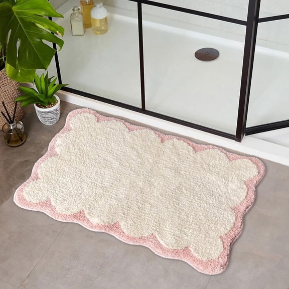 Cute Bath Mat, Microfiber Bathroom Rug, Scalloped Bath Mats, 50x80cm Cute Bathroom Rugs, Trendy Preppy Rug, Small Bath Rugs, Soft Absorbent Carpet for Bathroom, Tub, Sink, Shower
