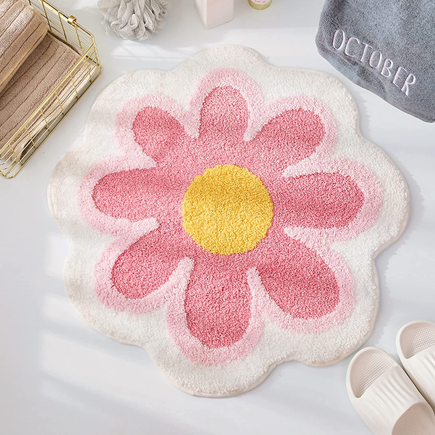 Cute Bath Mat, Soft Superfine Fiber Flower Floor Mat Bathroom, Non Slip Water Absorbent Rug Bath ...