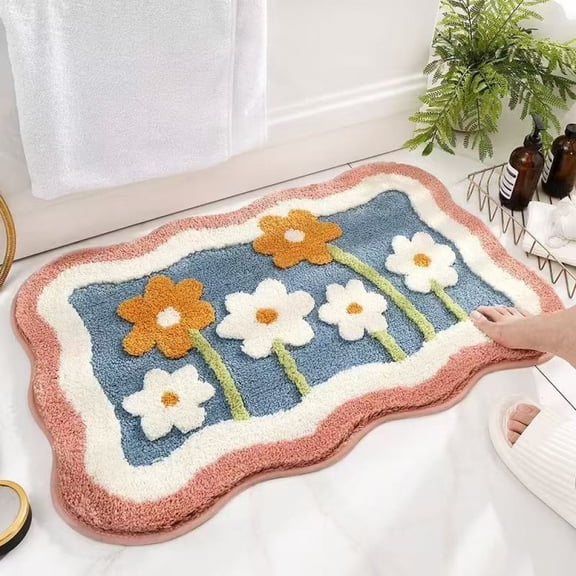 Cute Bath Rug 16 x 24 Cat Mat for Bathroom and Bedroom, Non Slip Absorbent Soft Microfiber Bathroom Mat Machine Washable Thick Plush Rugs for Shower, Calico Cat