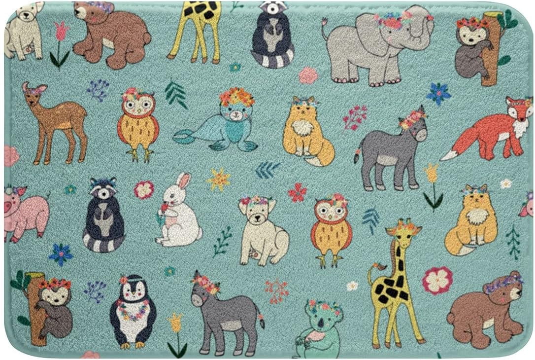 Cute Bath Rugs Cartoon Animals Bath Mat for Raccoon Dog Bear Giraffe ...