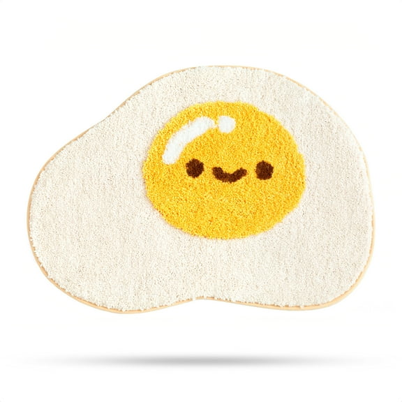 Cute Bath Rugs for Kids, Egg Bathroom Rug Plush Microfiber Non Slip Soft Shower Rug, Water Absorbent Thick Shaggy Floor Mats, Machine Washable, Egg, 18" x 26"