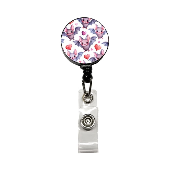 Cute Bats Hearts Watercolor Retractable Reel ID Badge Key Card Name Tag Holder with Clip