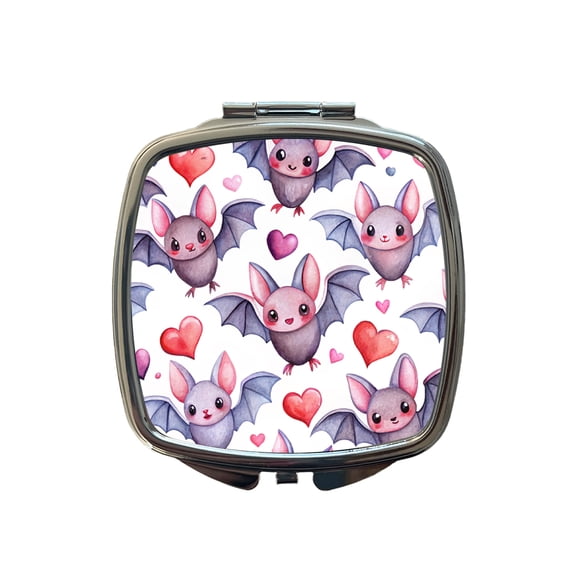 Cute Bats Hearts Watercolor Travel Makeup Handbag Purse Small Pocket Compact Mirror