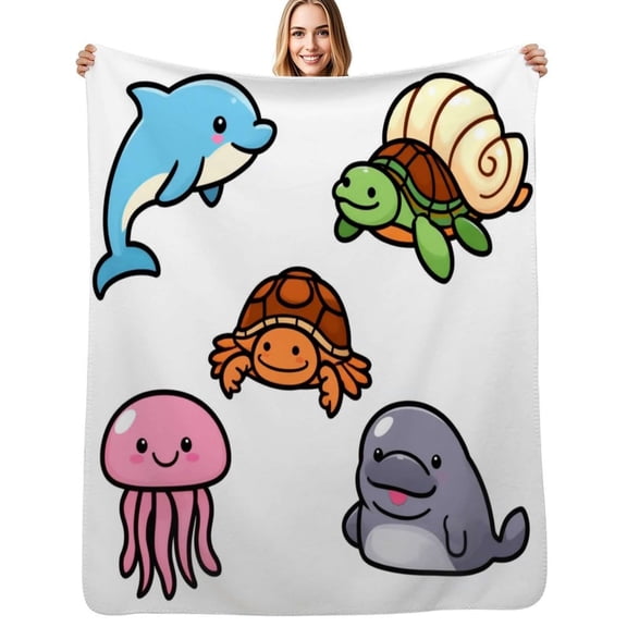 Cute Beach Animals Flannel Blankets Soft Warm Throw Blanket Autumn Camping Bedroom Aesthetic Bedspread