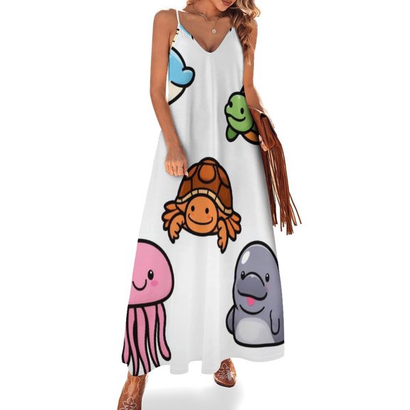 Cute Beach Animals Sleeveless Dress Women's Evening Dress Womans Clothing