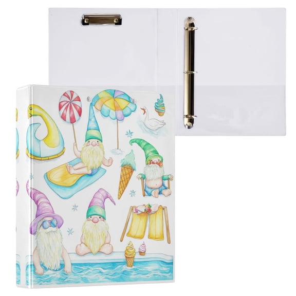 Cute Beach Gnomes 3 Ring Hardcover Binders 1.5in Round Rings for Letter-Size Folder Paper Organizer Pockets for Office Student Recipe