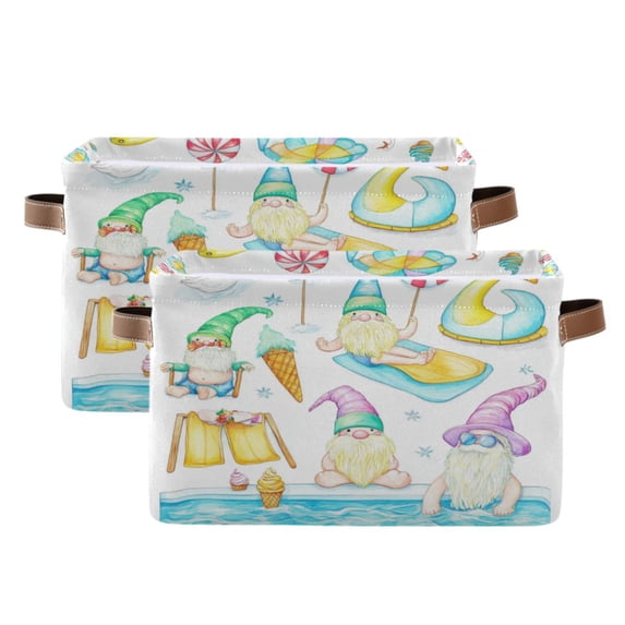 Cute Beach Gnomes Foldable Storage Basket,Canvas Fabric Foldable Storage Bins with Handles Open Home Storage Bins Boxes for Toy Book Shelf Closet Baskets