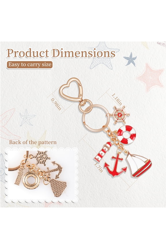 Cute Beach Keychain Summer Charm Purse Charms Keychain, Handbag Backpack Car Accessories keychians for Nautical Car Keys Accessories Ocean Gifts(Red)
