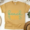 thumbnail image 1 of Cute Beach Please T-Shirt – Vacation Graphic Tee with Sunset and Flip Flops, Gold, Size M, 1 of 6