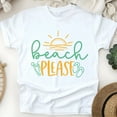 thumbnail image 1 of Cute Beach Please T-Shirt – Vacation Graphic Tee with Sunset and Flip Flops, White, Size 3XL, 1 of 6
