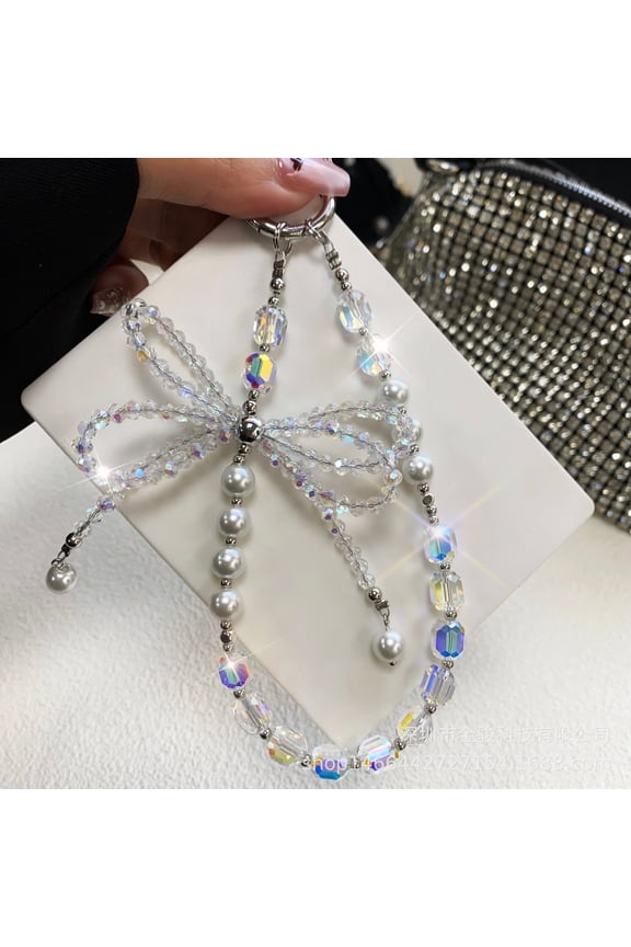 Cute Beaded Phone Charm Bag Charms for Handbags, Butterfly Bow Crystal Keychain Phone Lanyard for Women Girls