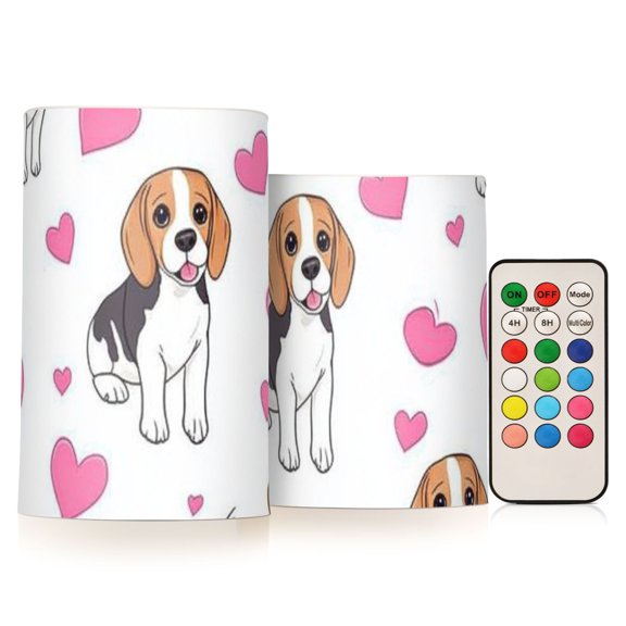 Cute Beagle Dogs Hearts Valentine Flickering Flameless Candles LED Tealight Battery Operated with Remote Set of 2 Holiday Decor Ornaments