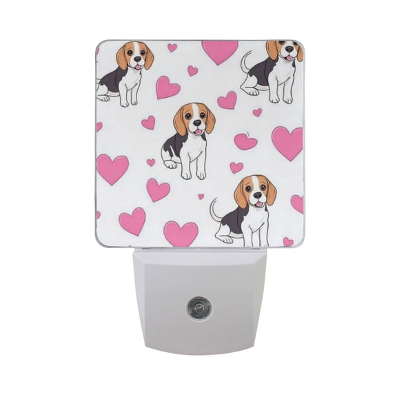 Cute Beagle Dogs Hearts Valentine LED Night Light with Smart Sensor Plug Into Wall Dusk to Dawn 2 packs