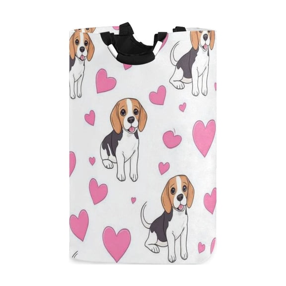 Cute Beagle Dogs Hearts Valentine Laundry Basket with Handles Foldable Laundry Hamper Freestanding Washing Bin 50L