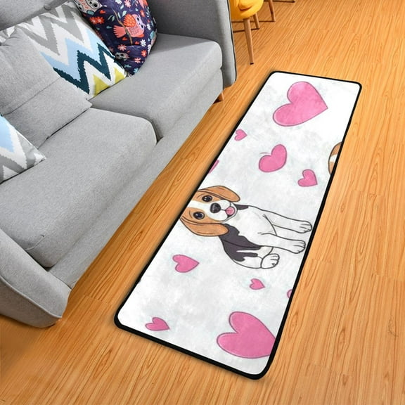 Cute Beagle Dogs Hearts Valentine Long Floor Mat Runner Rug Area Mat Noise Reduction Water Absorbent Non-Slip 72" x 24"
