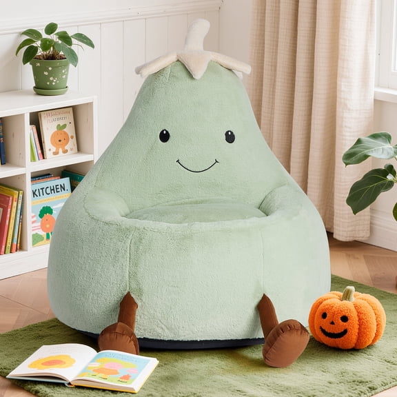 TINKLE WELL Cute Bean Bag Chair, Padded Sofa with Soft Faux Rabbit Fur, Cartoon Style,24in Green for Boys & Girls