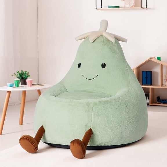 TINKLE WELL Cute Bean Bag Chair, Padded Sofa with Soft Faux Rabbit Fur, Cartoon Style,31in Green for Boys & Girls