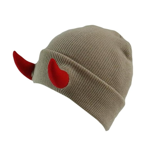 Cute Beanie, Yigetop Devil Horns Men Hat Knitted Beanie with Horns Women Hip Hop Daemon Horns Cap for Winter Warm Ski Outdoor Crochet Hats for Women Khaki One Size