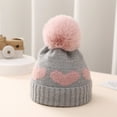 thumbnail image 1 of Cute Beanies Hats for Newborn Boys Girls with Pom-Pom 0-12M Infants Trendy Heart-Graphic Thermal Warm Chunky Knitted Slouch Cap Winter Hat, 1 of 4