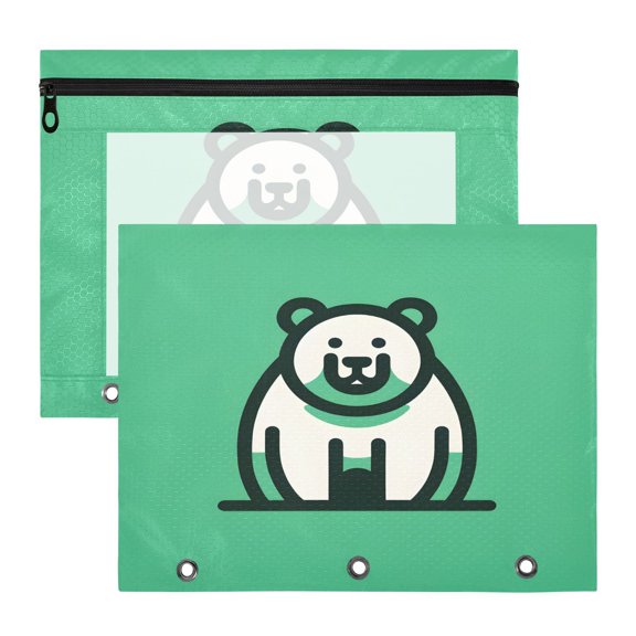 Cute Bear A4 Pencil Pouch 3 Ring Zipper Pencil Pouches Pencil Case for Binder Cosmetic Bag 2 Pack