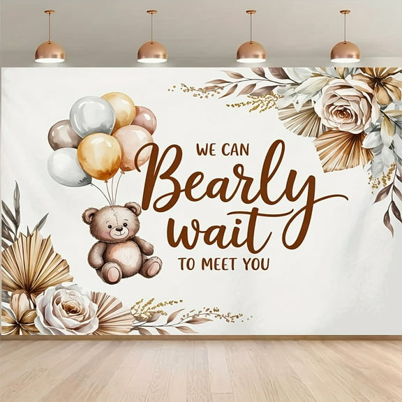 Cute Bear Baby Shower Backdrop We Can Bearly Wait to Meet You Photography Background Boho Watercolor Flower Balloons Newborn Shower Birthday Party Decorations Banner Supplies Photo Booth Props