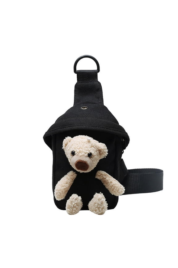 Cute Bear Bag Female Doll Chest Bag,Kawaii Bear Fanny Bag Crossbody Bag Canvas Adjustable Strap Messenger Bag,for Hiking, Casual, Travel
