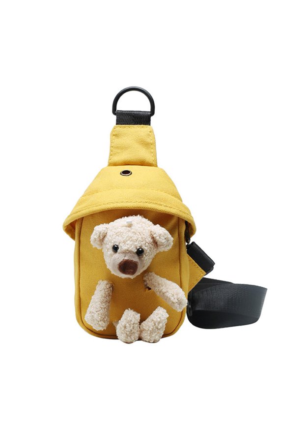 Cute Bear Bag Female Doll Chest Bag,Kawaii Bear Fanny Bag Crossbody Bag Canvas Adjustable Strap Messenger Bag,for Hiking, Casual, Travel