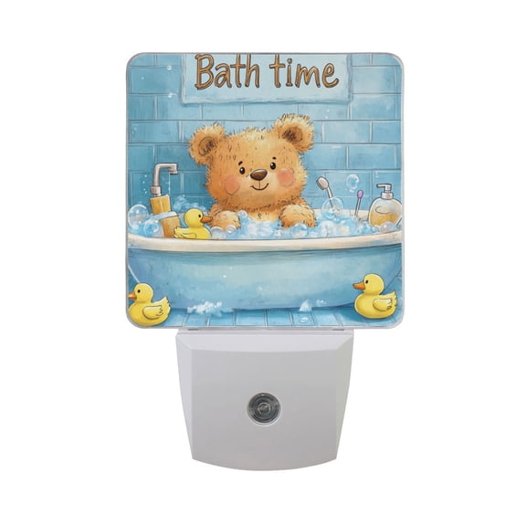 Cute Bear Bath Time LED Night Light with Smart Sensor Plug Into Wall Dusk to Dawn 2 packs