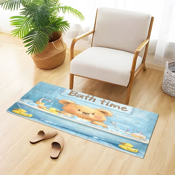 Cute Bear Bath Time Plush Carpet Non Slip Runner Rug Absorbent Bath Mat 39" x 20"