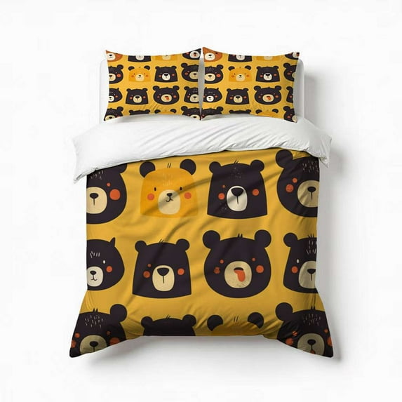 Cute Bear Bedding Set 3 Pcs Soft Microfiber Quilt Cover For Bedroom Decor, Comforter Cover With 2 Pillowcase