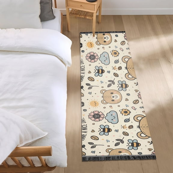 Cute Bear Bee Flower Cloud Runner Area Rug 2x6 Soft Non-Slip Washable Bedside Carpet for Hallway Bedroom Living Room Home Decor
