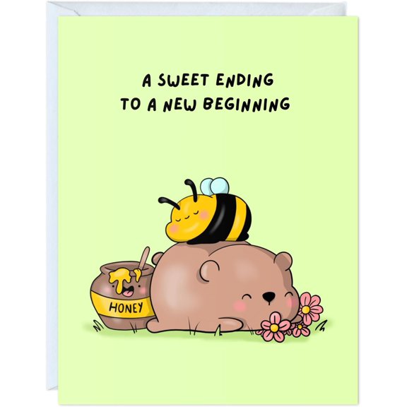 Cute Bear and Bee Greeting Card – "A Sweet Ending to a New Beginning" – Blank Inside, Ideal for Celebrations, New Beginnings, or Just Because – Envelope Included