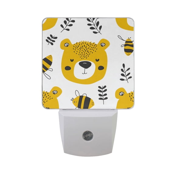 Cute Bear Bee Leaves Doddle Style LED Night Light with Smart Sensor Plug Into Wall Dusk to Dawn 2 packs