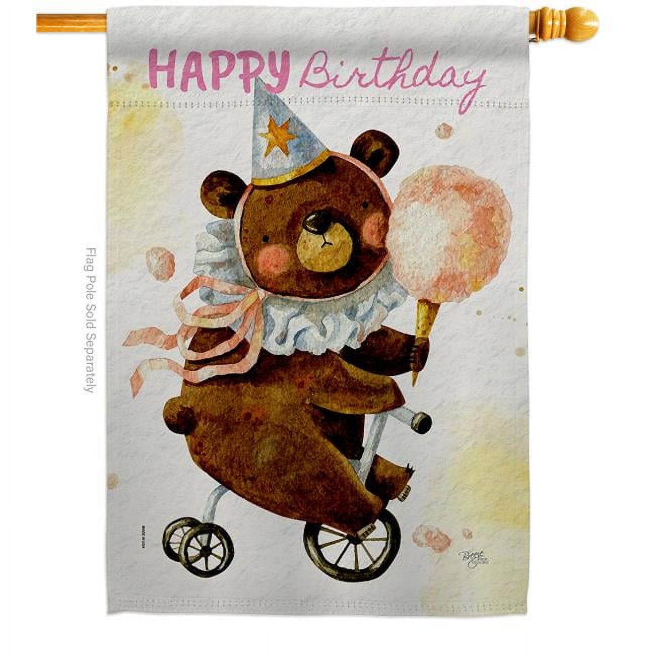 Cute Bear Birthday Celebration 28 x 40 in. Double-Sided Decorative Vertical House Flags for Decoration Banner Garden Yard Gift