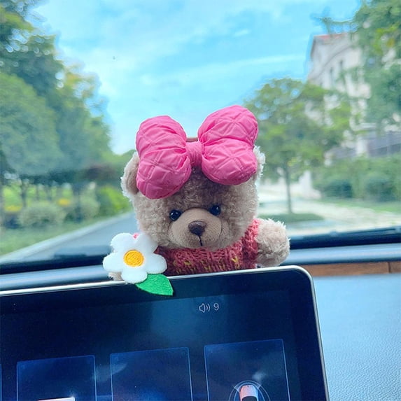 Cute Bear Car Mirror Cover Set - Adorable Plush Rearview Mirror Accessories, Cartoon Interior Auto Decoration