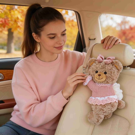 Cute Bear Car Tissue Box,Hanging Car Back Seat Napkin Dispenser,Universal Vehicle Tissue Box for Car Interior Decor,Premium Aesthetic Decor,Pink