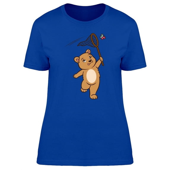 Cute Bear Catching Butterfly T-Shirt Women -Image by Shutterstock, Female Small