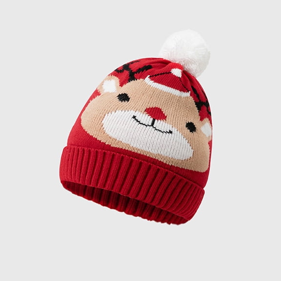 Cute Bear Christmas Hat Red Knit Pom Pom Warm Beanie For Women