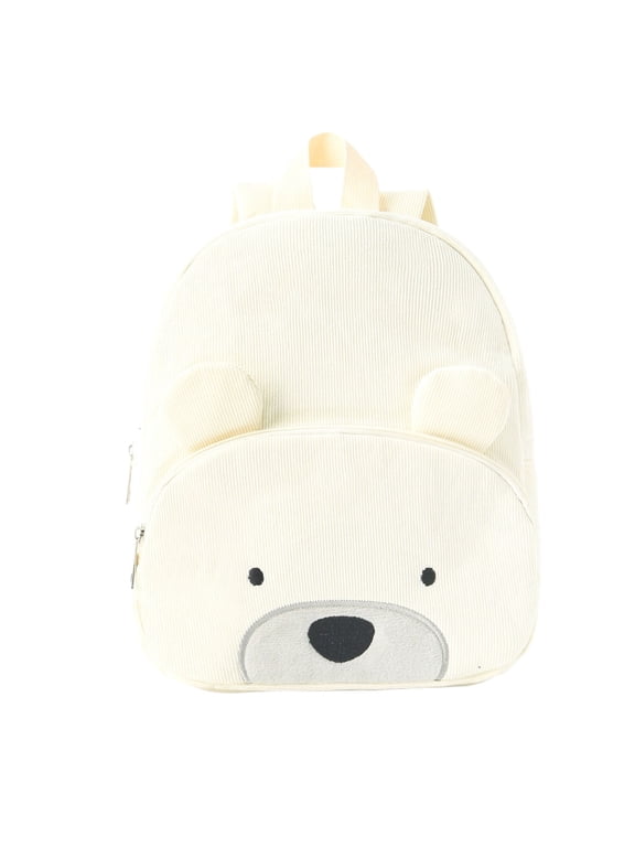 Cute Bear Corduroy School Backpack, Light Soft Daypack 4"×9.5"×12" With Ample Storage For Kids Daily Errands And Strolls (E)