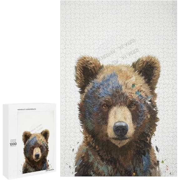 Cute Bear Decor Bear Sign Wooden Sign for Home Office Bedroom Kitchen Bathroom Wall Decor 1000 PCS Funny Wood Puzzles Wooden Wall Art Decorative Sign Nursery Decor 19.7"x29.5"