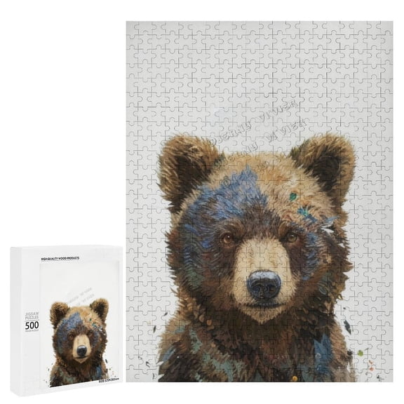 Cute Bear Decor Bear Sign Wooden Sign For Home Office Bedroom Kitchen Bathroom Wall Decor 500 PCS Funny Wood Puzzles Wooden Wall Art Decorative Sign Nursery Decor 15"x20.5"