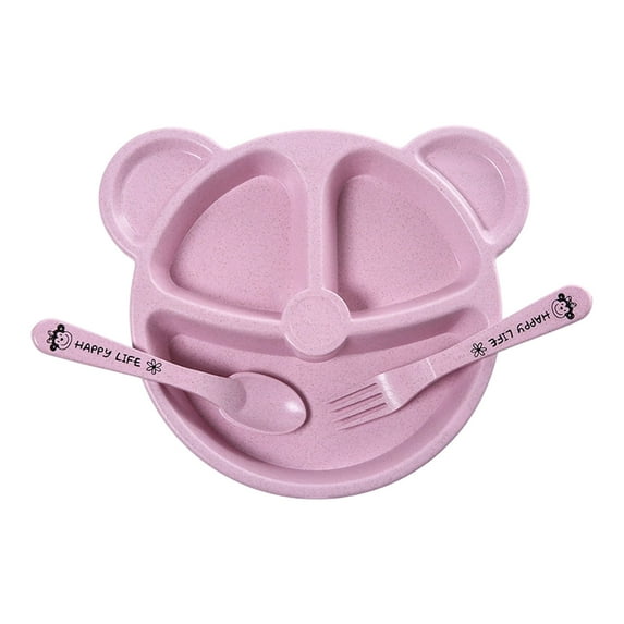 Cute Bear Design Dinner Plate Solid Color Compartment Dinner One Eating Tableware children's suction cup bowl