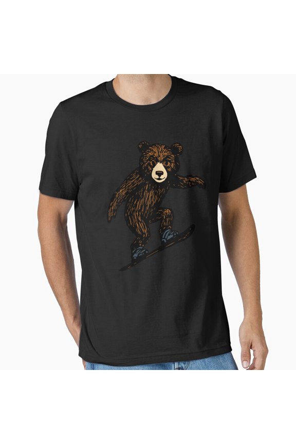 Cute Bear Doing Snowboarding Funny Animal Art Top Unisex T-Shirt, up to Size 5XL
