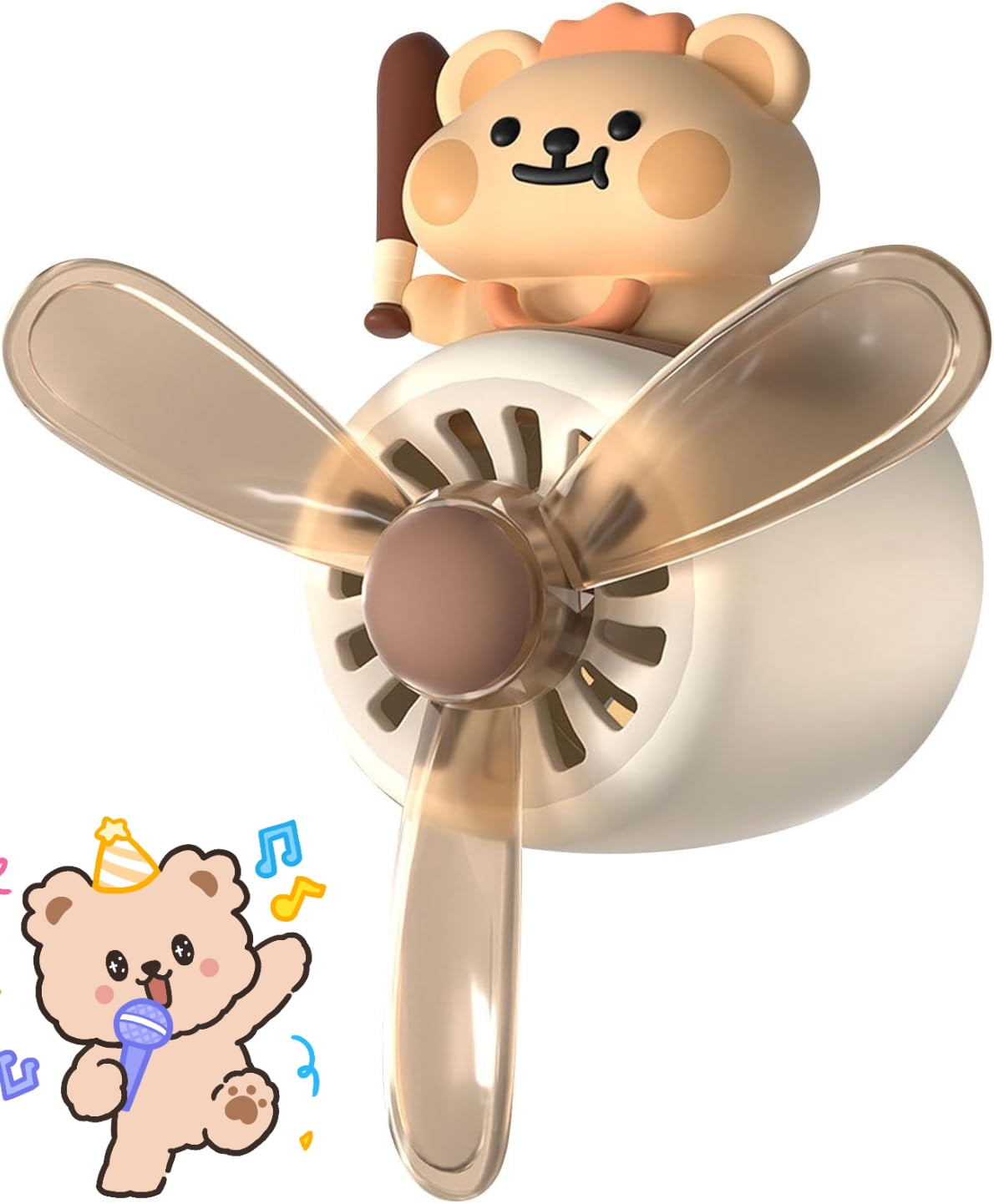 Cute Bear Duck Pilot Car Air Fresheners, Bear Duck Air Vent Clips, Cartoon Pilot Rotating Car Diffuser Decorations, Auto Air Conditioner Outlet Clips with 2 Packs Replacement Tablets